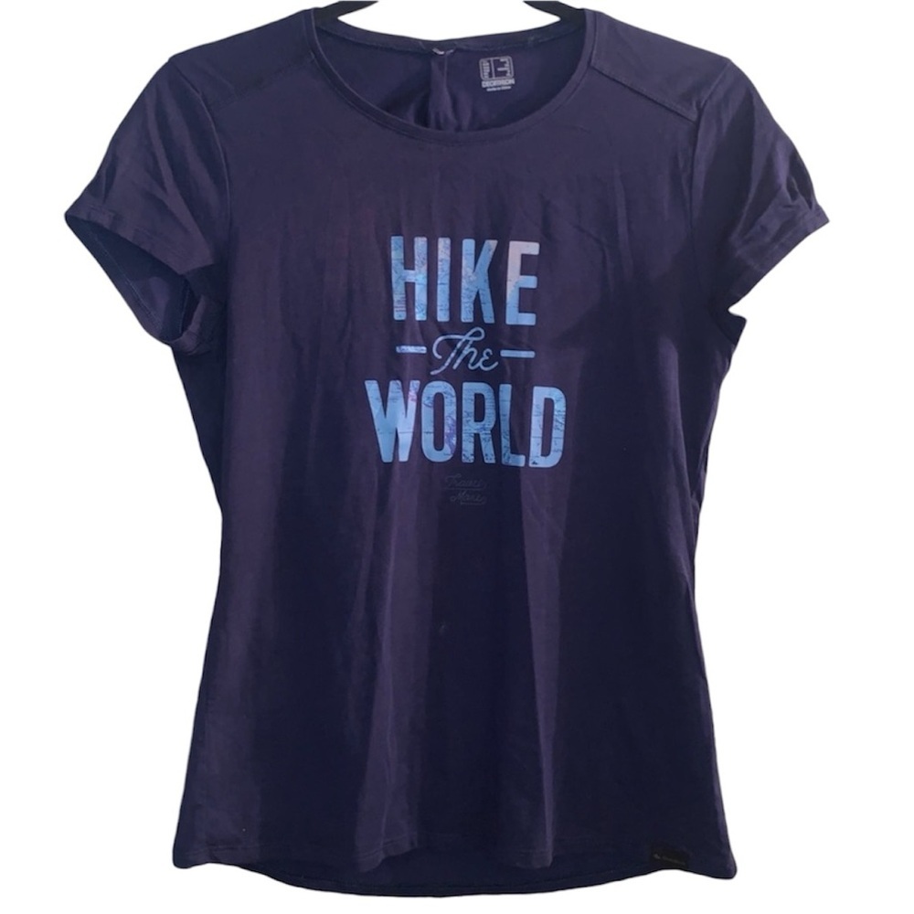 Decathlon Hike The World Travel More Navy Blue Short Sleeve T-Shirt Sz XS 🌎